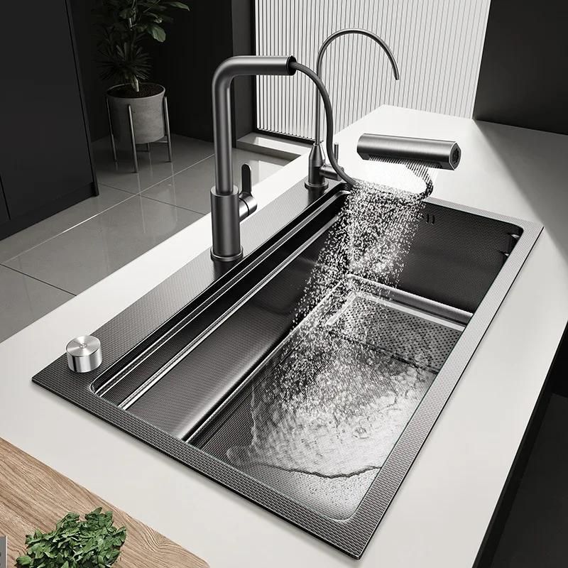 304 stainless steel kitchen sink large single slot double filter residue household dishwashing sink rice grain embossing
