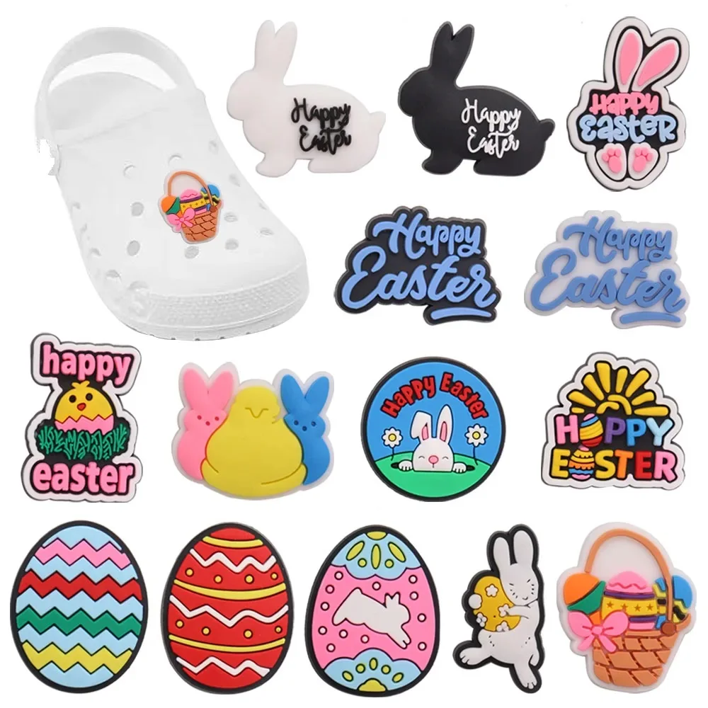 1Pcs PVC Shoe Charms Easter Day Easter Egg Rabbit Sandals Accessories Shoes Buckle Decorations Fit Bracelets Children Gift