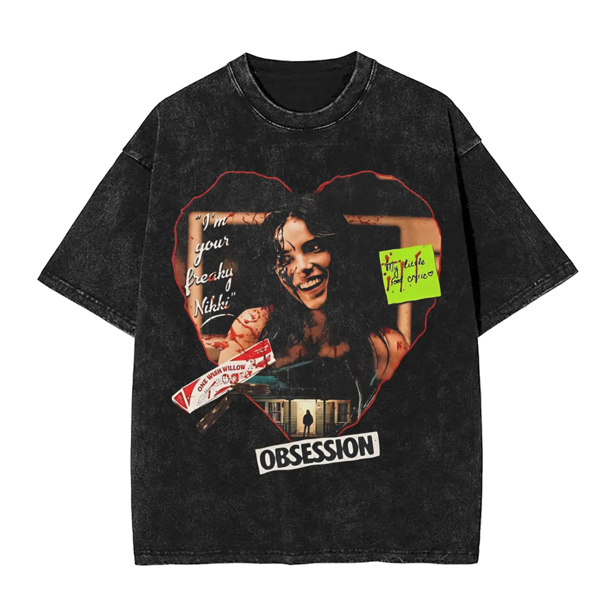 Freaky Nikki Obsession Vintage Washed T Shirts Men Women Pure Cotton Novelty T-Shirts Horror Movie Tees Short Sleeve Clothes