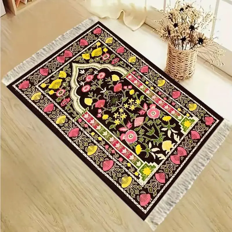 VIKAMA Colorful Floral Arch Islamic Prayer Mat Foldable Portable Muslim Janamaz Sajadah Rug Non-Slip Washable Ramadan Eid Gift
