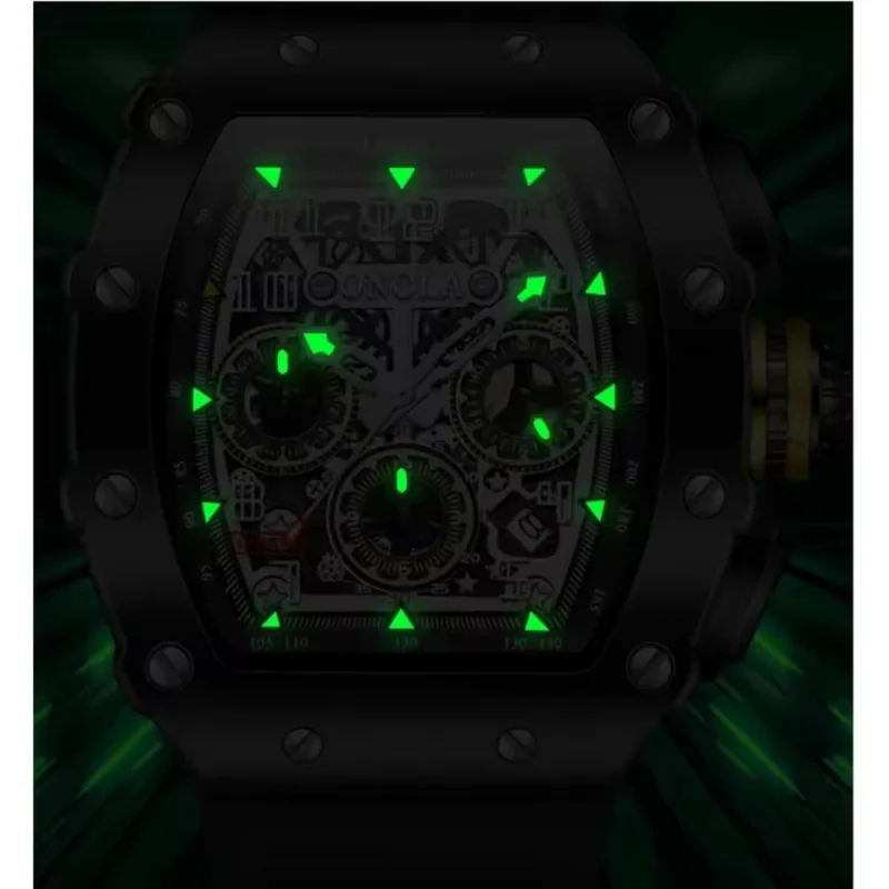ONOLA 6826 ساعة كوارتز رجالية فاخرة متعددة الوظائف مقاوم للماء تقويم مضيء الرياضة والترفيه ساعة بقرص مجوف للرجال