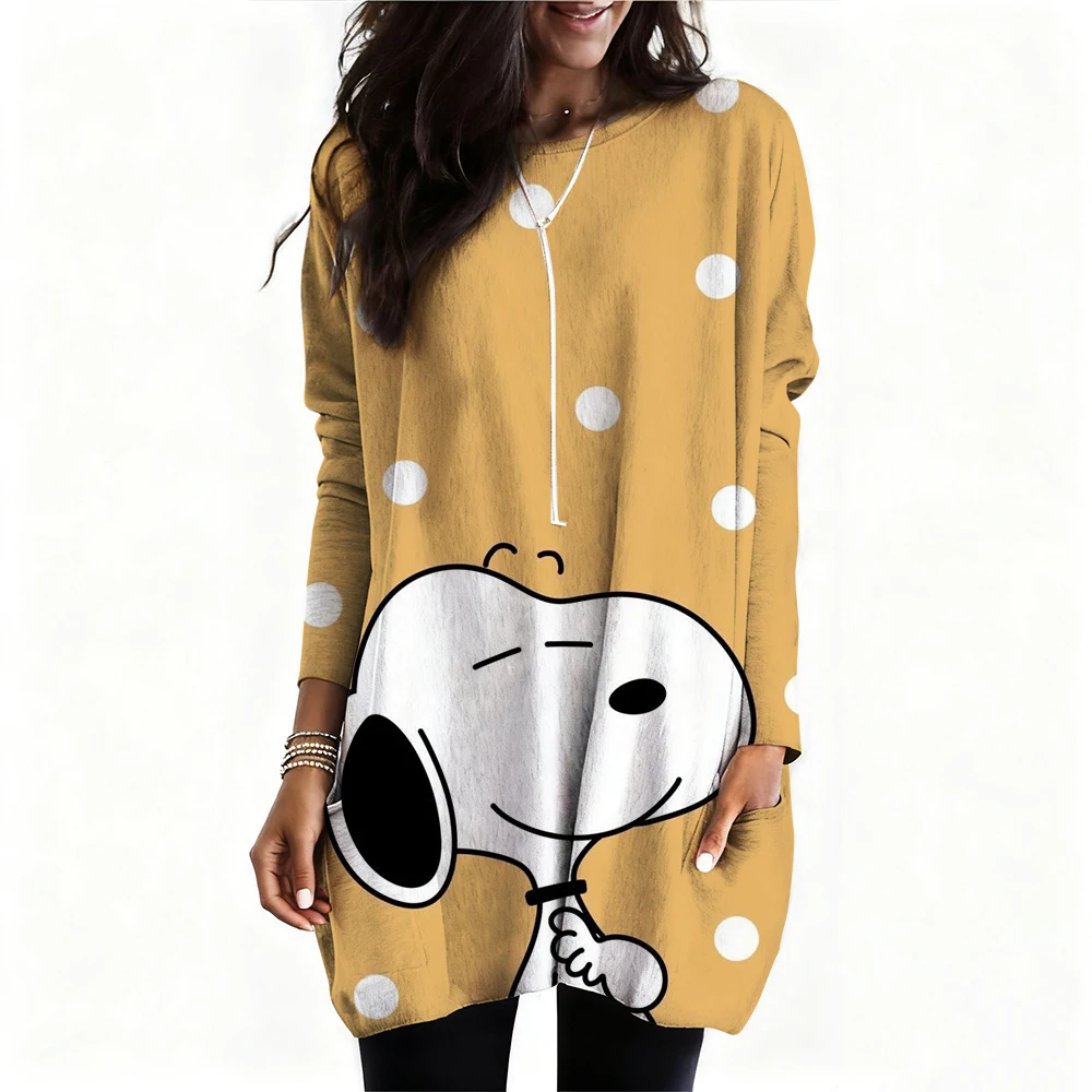 Snoopy imprimé T-Shirt femmes mode décontracté surdimensionné à manches longues T-shirt femmes vêtements hauts t-shirts tunique Mujer robe ﻿