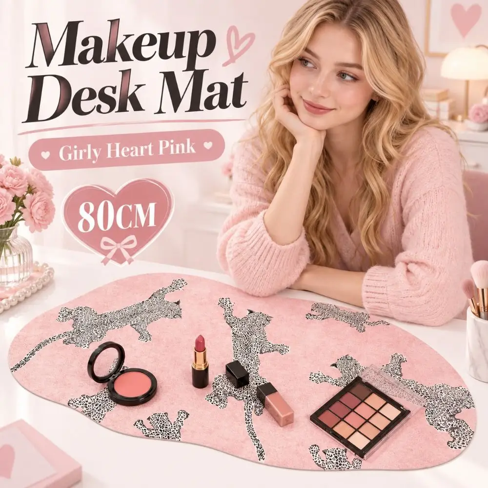 Girly Heart Makeup Desk Mat Pink 80CM Stain-resistant Office Desk Mat Absorbent Quick Dry Desktop Decor Pad Vanity or Workspace