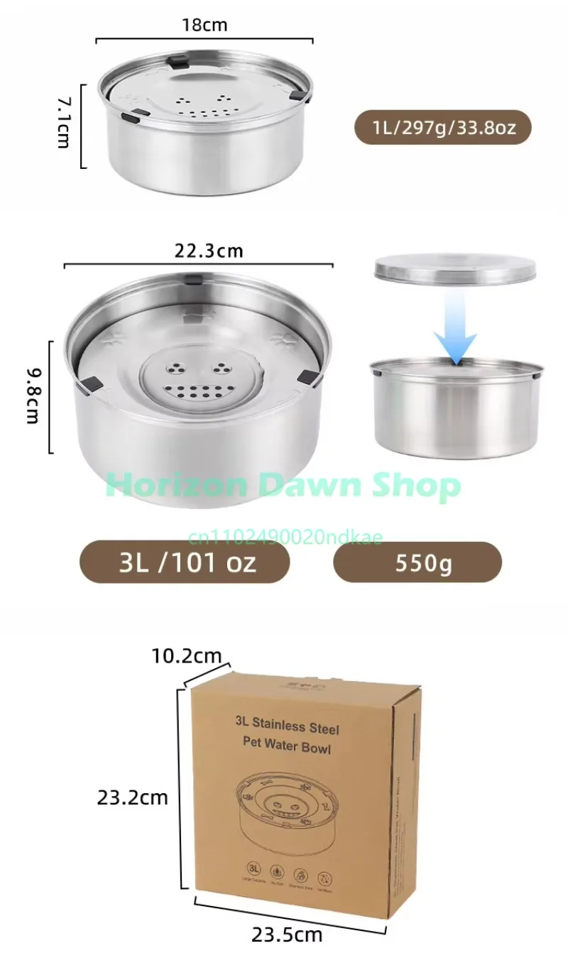 Large Capacity Stainless Steel Non-overflow Dog Water Bowl Environmentally Friendly Solid Pattern Pet Water Dispenser