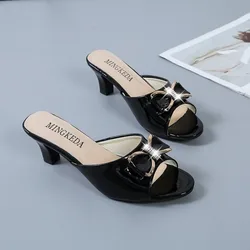 Summer Female Sandals Women Slippers Sexy Open Toe Fish Mouth Slippers  Ladies Rhinestone Bowknot Slides Shoes Plus Size 42
