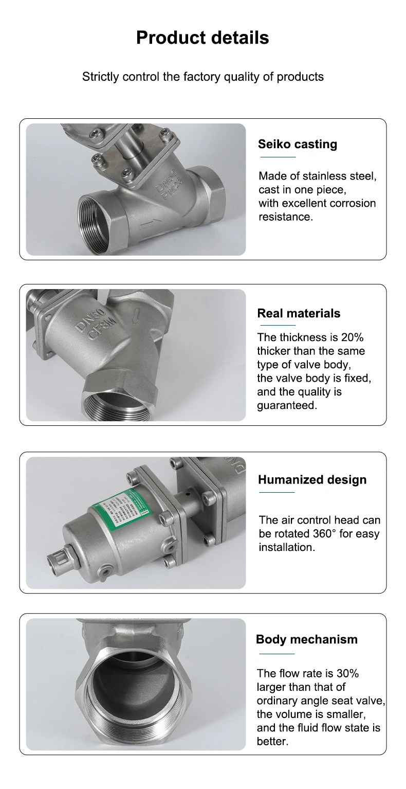 1/2" 3/4" 1" Pneumatisches Ecksitzventil Edelstahl Innengewinde DN15 DN20 DN25 Hochtemperatur-Dampf-Schnellabsperrventil – Detail 5