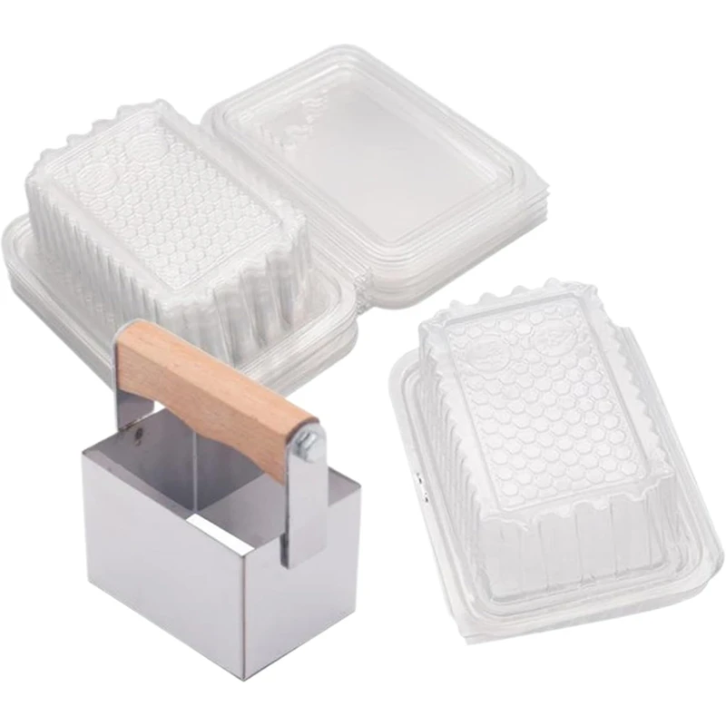 Honey Cutting Machine Stainless Steel Honeycomb Honey Cutting Wooden Handle Tool and 10 Honeycomb Square Box Retail