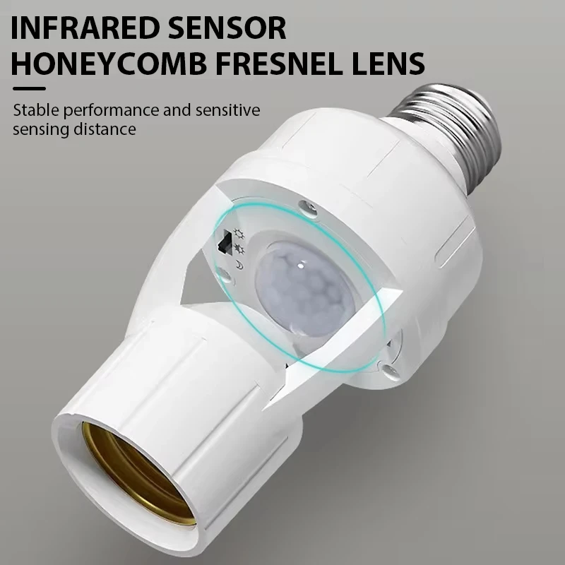 Convertidor de Base de lámpara E27 con ampolla de Sensor de movimiento PIR 100-240V E27 enchufe LED interruptor de bombilla inteligente MAX 60W