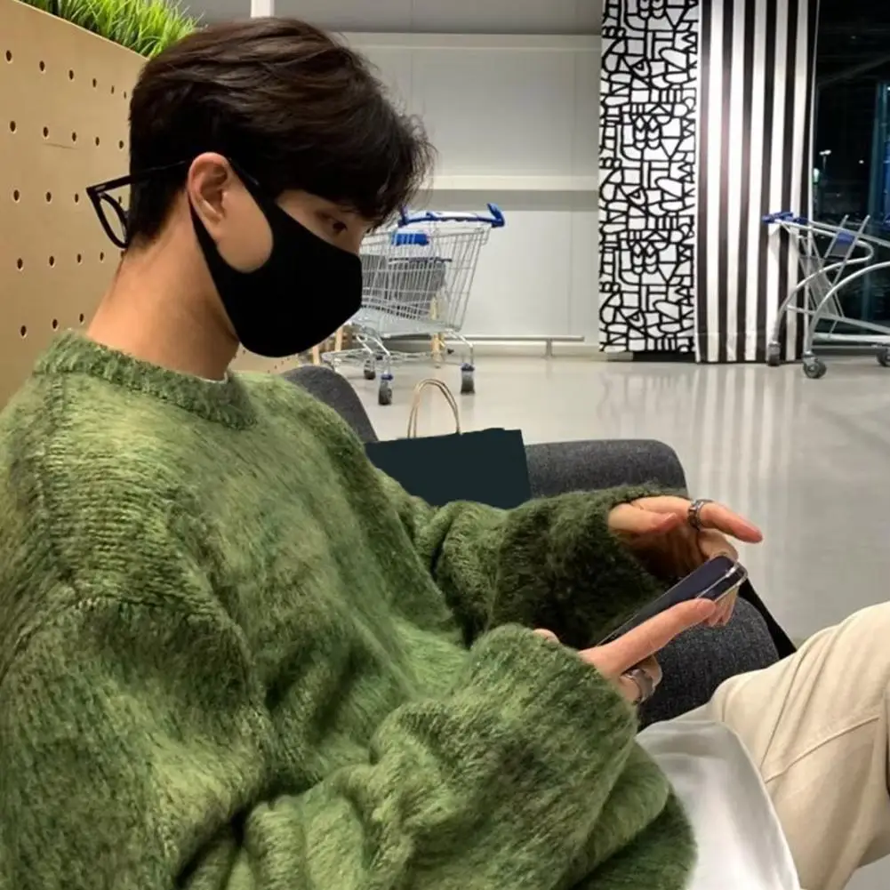 Mode Männer Pullover dick gestrickt Rundhals ausschnitt Retro warm elastisch Langarm Pullover mittellang männlich lässig Pullover Männer Pullover