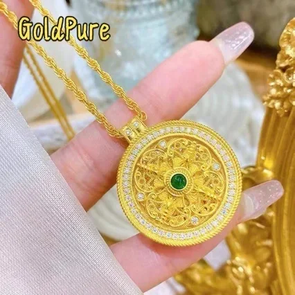 Goldpure Goldpure GoldpureMen and Women 24K Gold AU999 Diamond-Inlaid Rotatable Vajra Pendant | Magnetic detachable vajras with