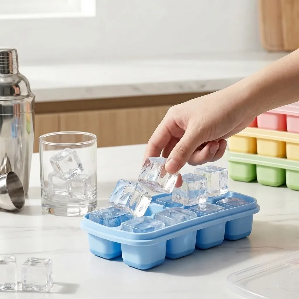 1/2/4pcs 8 Grids Plastic Ice Mold With Lid Reusable Ice Cube Tray Drink Whisky Ice Coolers Ice Cube Maker Kitchne Bar Tools - view 5