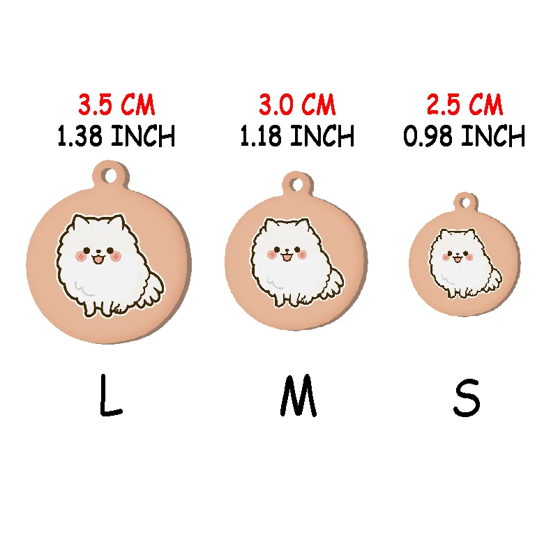 Pomeranian Personalized ID Round Tag Custom Name Address Telephone Cute Dog Tag Stainless Steel Pet Keyring Pendants