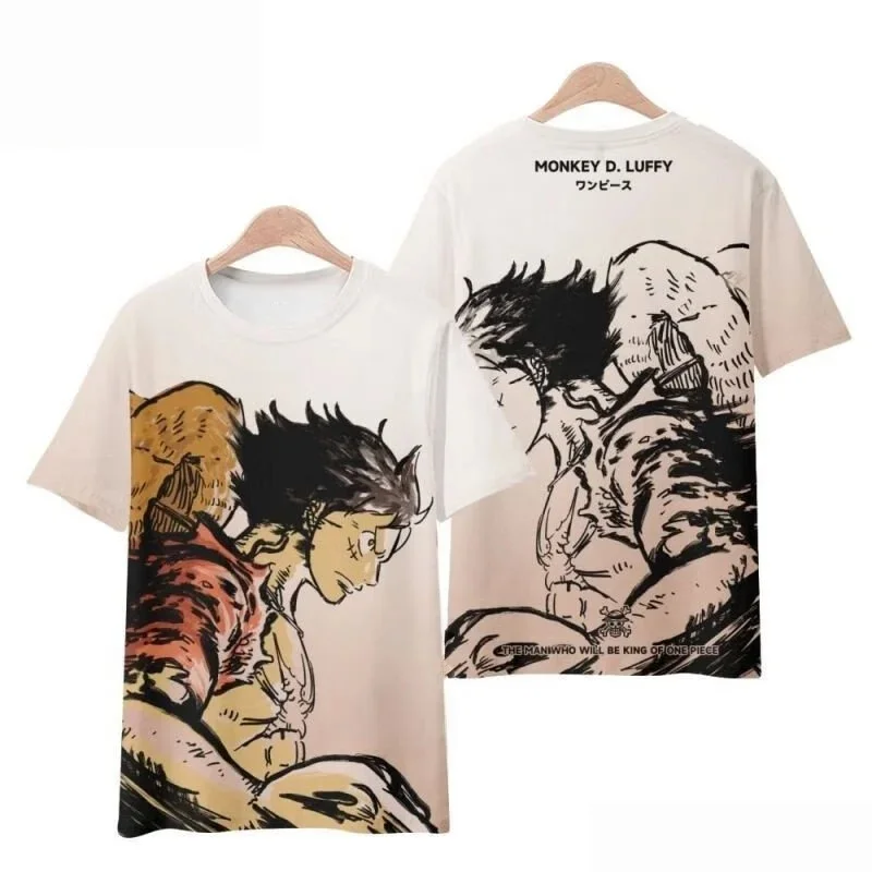 Bandai Hot Selling New Anime One Piece Luffy Sports Casual Loose T-shirt Summer Outdoor Breathable Quick Drying Family Matching