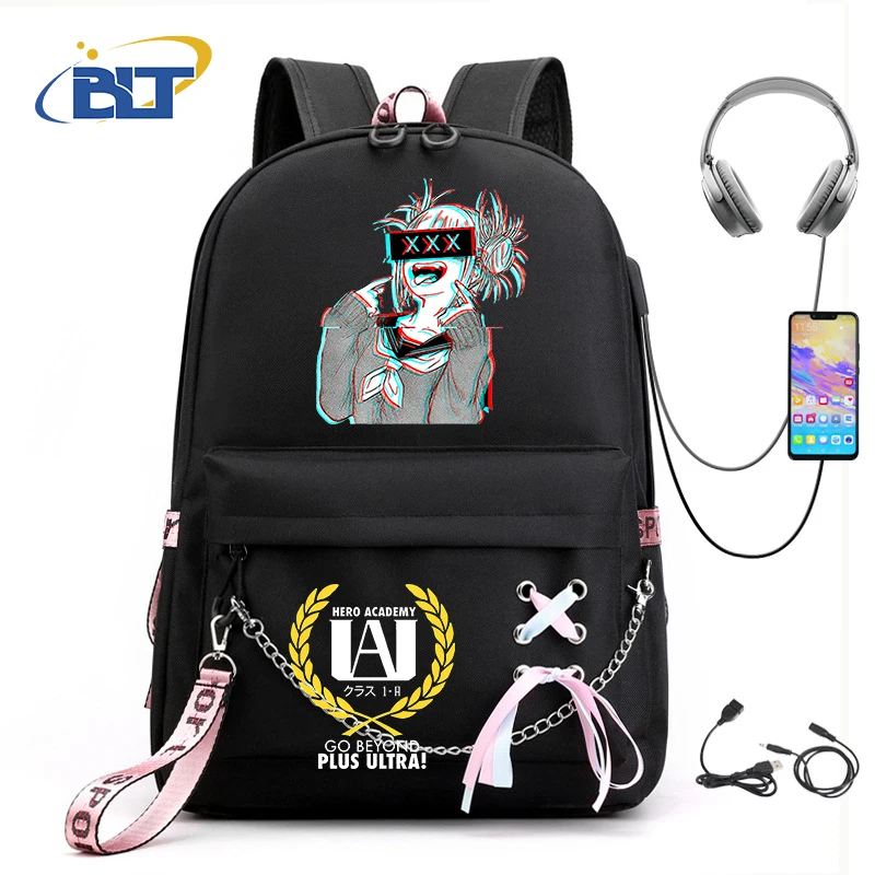 

My Hero Academia cartoon backpack casual student schoolbag USB style girl bag back to school gift