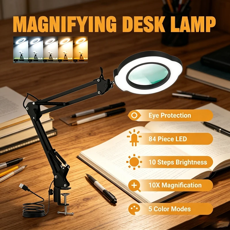 

USB Powered 10X Magnifying Glass with 72 LED 3 Color Lights - Adjustable Magnifier for Soldering Repair and Skincare Beauty