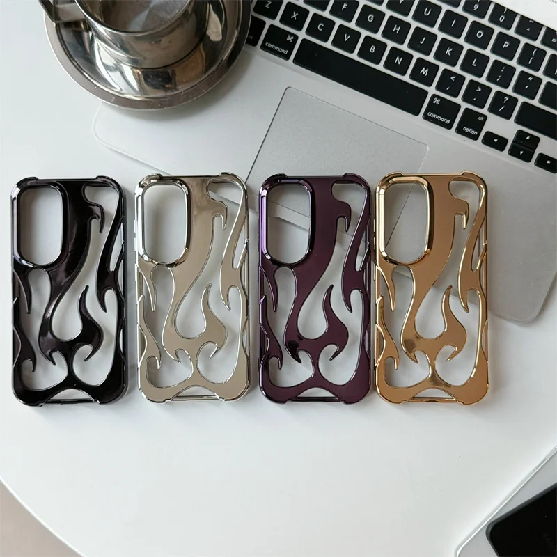 For Samsung Galaxy S24 S23 S22 Ultra A55 A54 A15 A16 A14 A06 Matte 3D Hollowed Flame Electroplated Phone Case Creative Soft Case