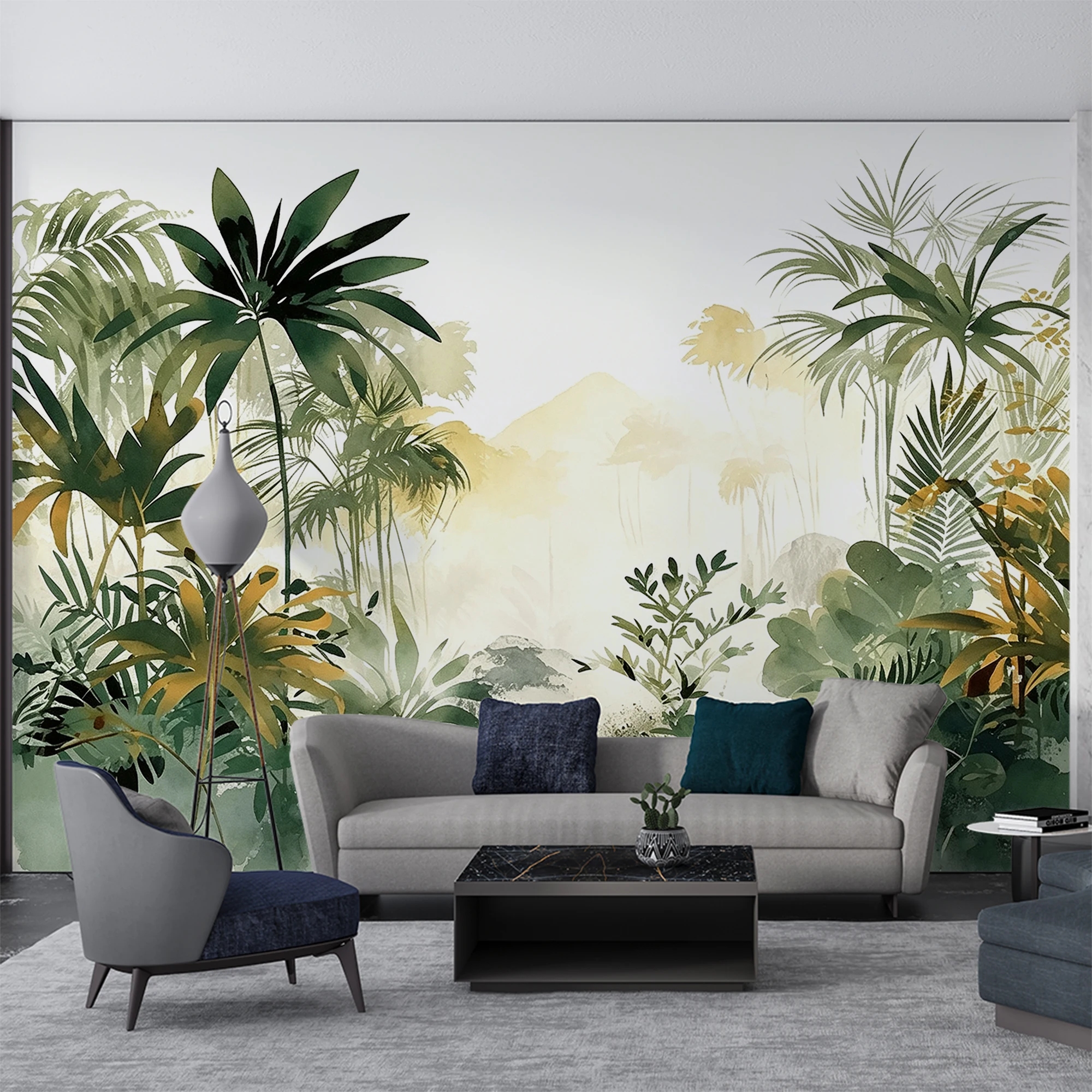 Customized 3D Misty Tropical Jungle Wall Mural Watercolor Palm Leaf  Wallpaper For Living Room Bedroom Home Wall Decorr