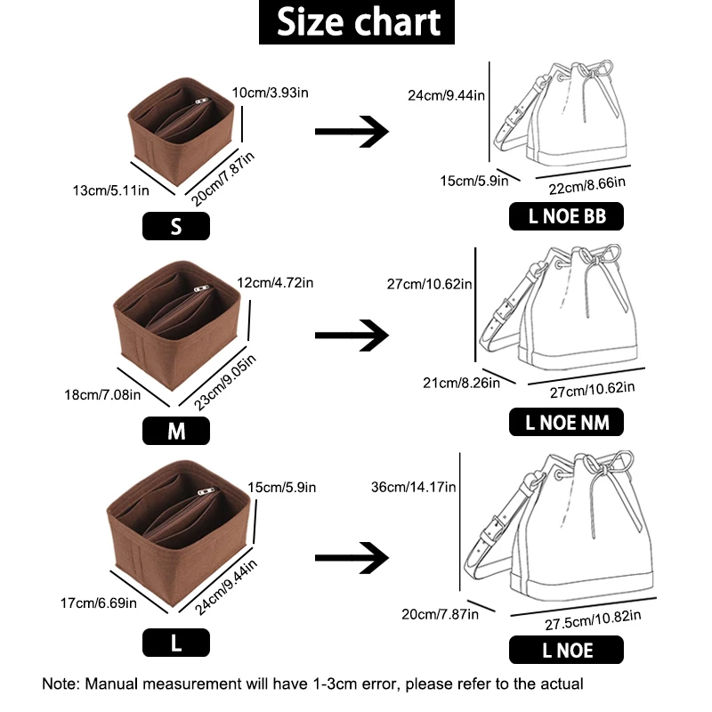 EverToner Bag Organizer Insert For l-v Noe Organiser Felt material Divider Shaper Protector Compartment Inner Bag Accessories