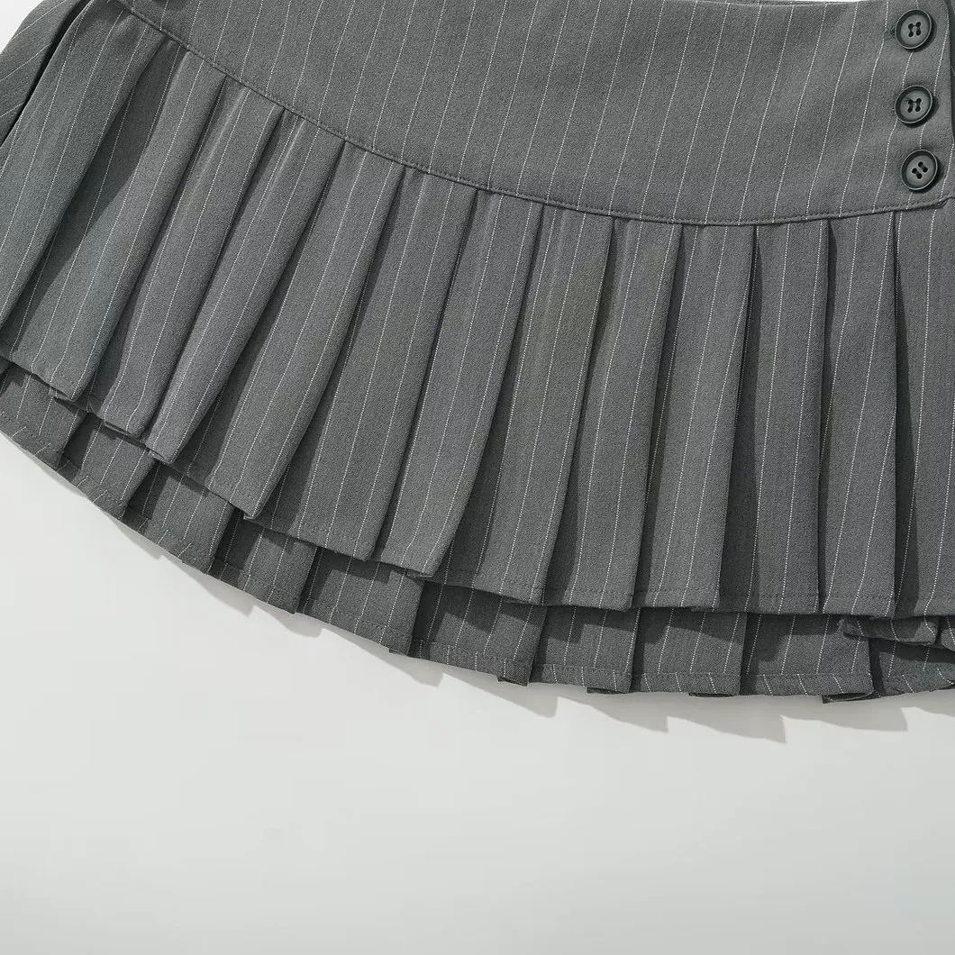 American Retro ey Vertical Stripes Suit Fabric Low Waist A-Line  Skirt Women's Versatile Sexy ort Skirt
