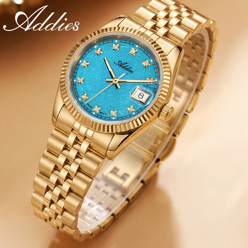 ADDIES Woman Watch Luxury Sapphire Crystal 316L Stainless Steel Quartz Movement Date 50M Waterproof Sport Business Wristwatch