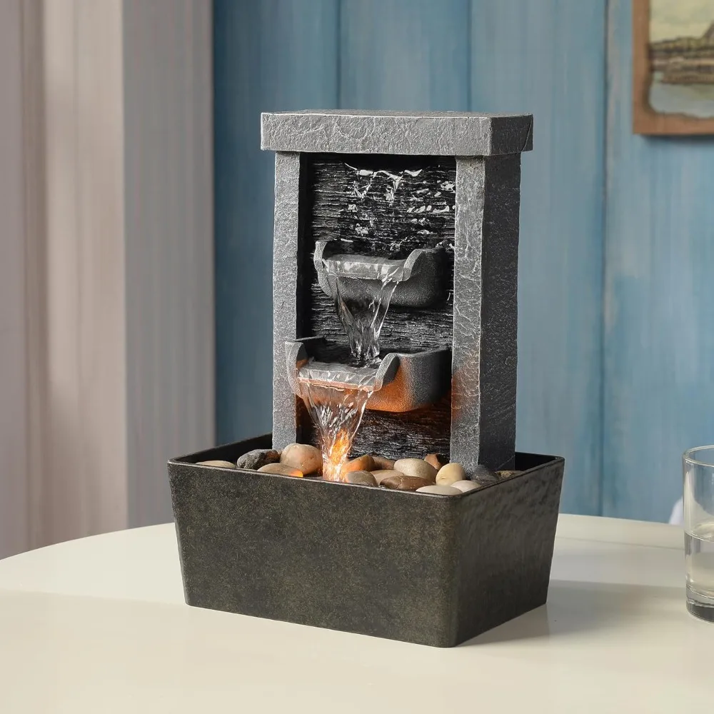 نافورة شلال داخلية مع أضواء LED - نافورة هادئة على سطح الطاولة لديكور الاسترخاء في المكتب المنزلي #4