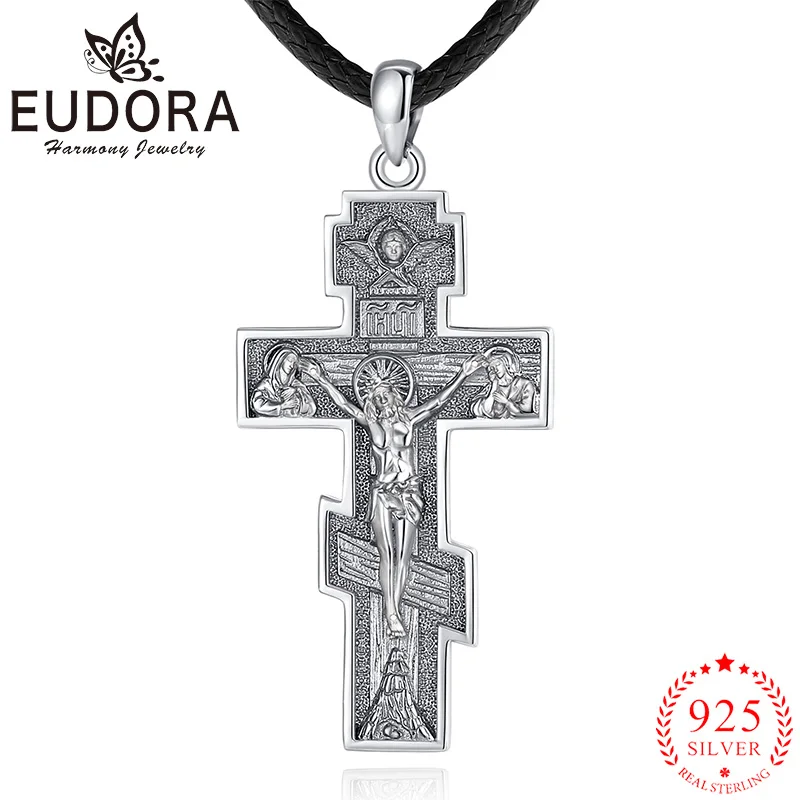 

Eudora 925 Sterling Silver Orthodox Cross Necklace Jesus Pendant Religious Amulet Men Women Vintage Jewelry Personality Gifts