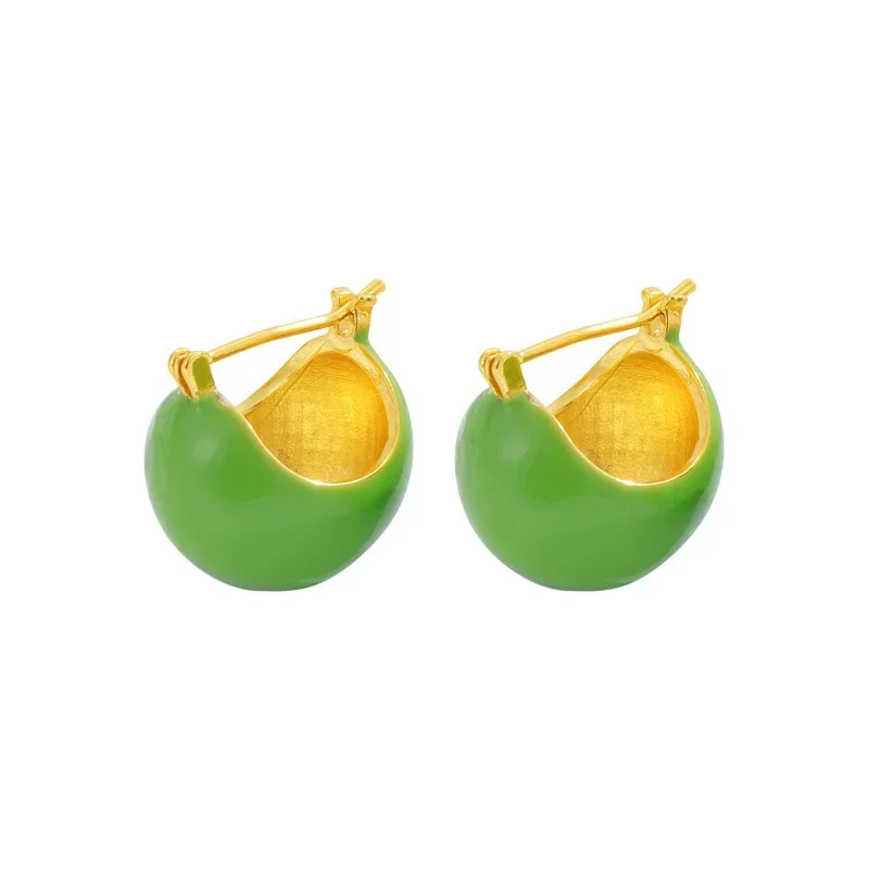 Avocado Oil Drip Ball Earrings For Women Gloden And White Eardrop Fashion Gift