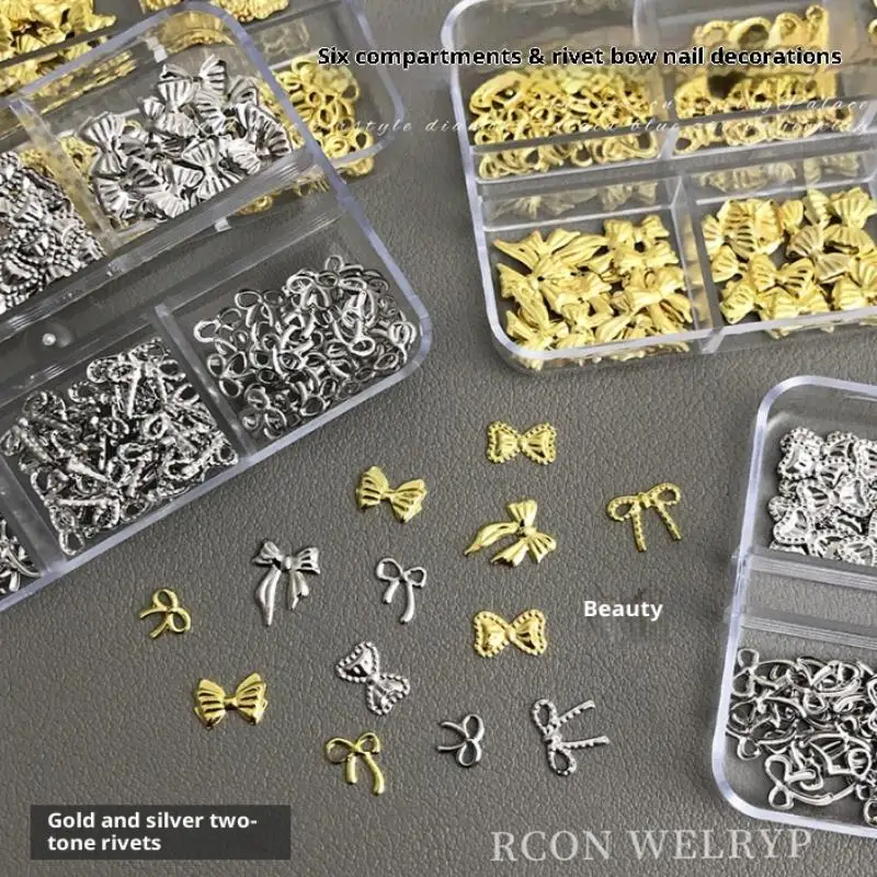 6-roosters boog metalen nagelbedels pailletten dun vel strass goud zilver nagelkunst decoratie voor manicure doe-het-zelf