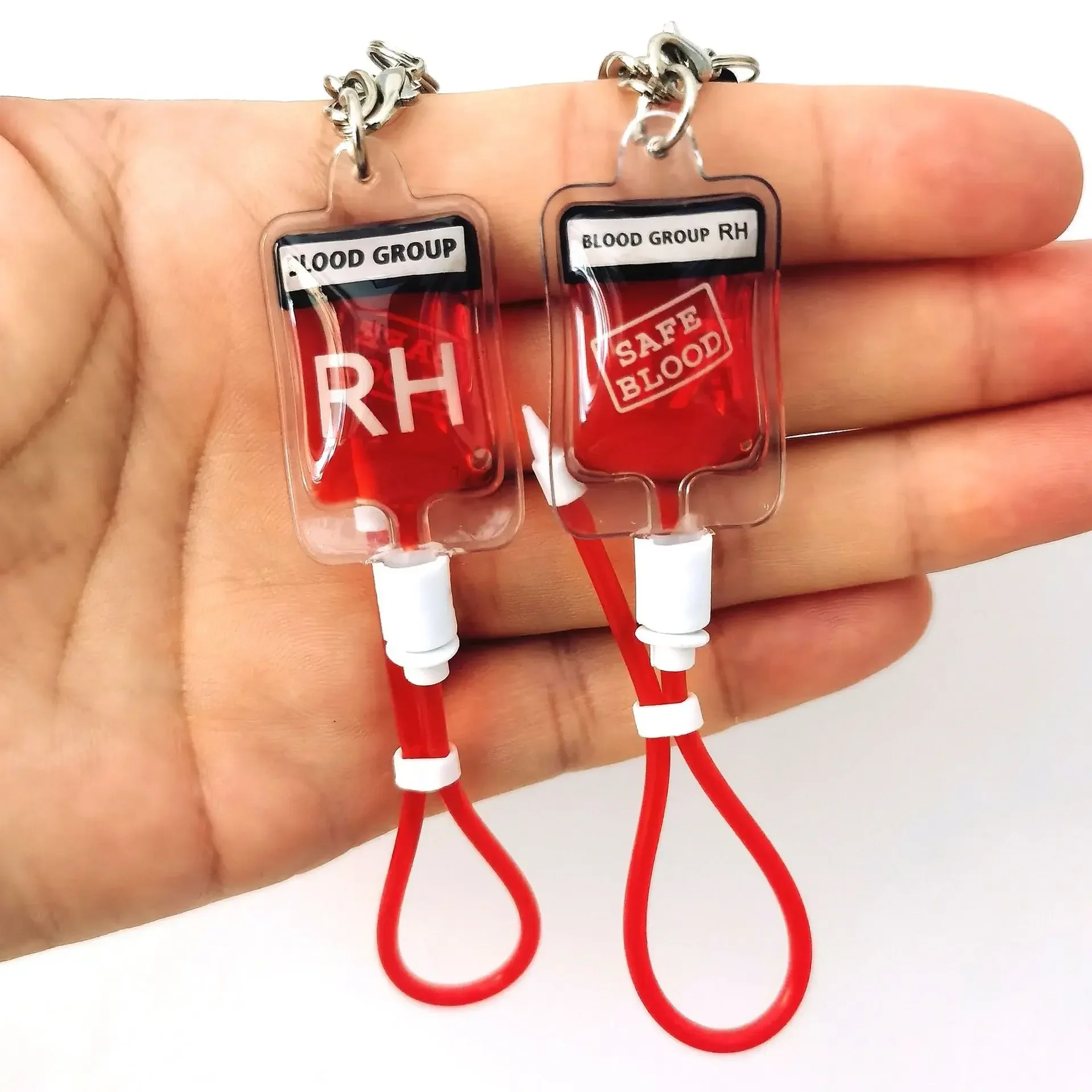 Wholesale plasma blood bags blood type keychains mobile phone pendants vampire decorations doctor keychains