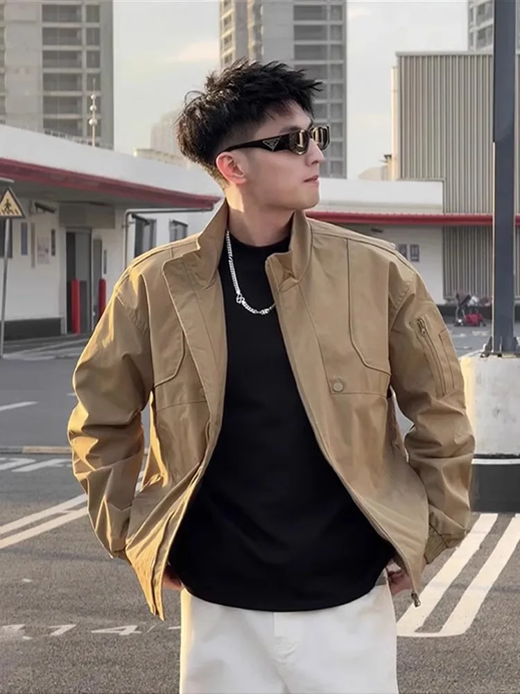 

Мужская демисезонная куртка-бомбер цвета хаки, высококачественная, в стиле оверсайз, для работы и повседневной носки