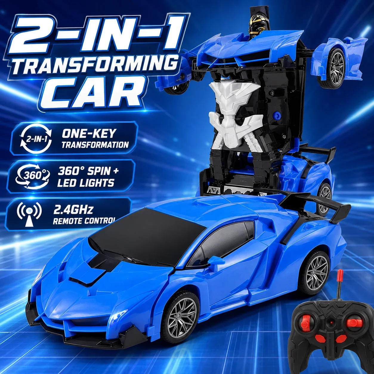 

2-in-1 RC Transforming Robot Car Toy, Remote Control Deformation Racing Vehicle with Lights, Mini Stunt Drift Car for Boys Kids