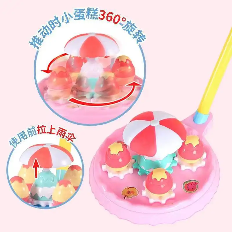 Cartoon Cute Birthday Cake Baby Toddler passeggino Toys Creative Fun Single Bar sonaglio spinta A mano un carrello giocattoli per bambini di 1-3 anni