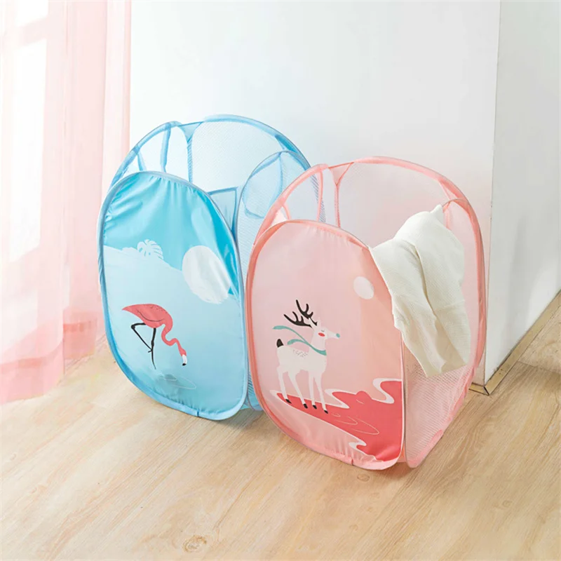 

Foldable Household Large Capacity Dirty Clothes Basket, Laundry Hamper, Cloth Nets, Storage Organizer Bucket with Lanyard