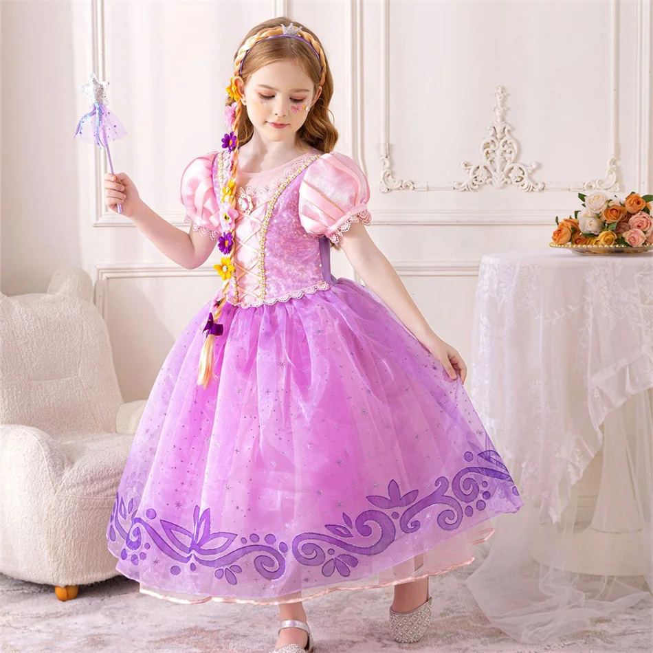 Mädchen Rapunzel Cosplay Prinzessinnen-Kostüm Kinder Tangled Rollenspiel Bühnenauftritt Kleid Kinder Geburtstag Halloween Party Kleider – Detail 12