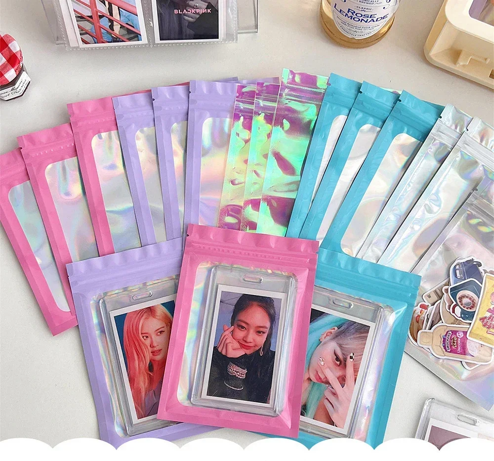 10Pcs Laser Color Transparent Self-sealing Bags Jewelry Cosmetic Packaging Bags Plastic Sealing Organizer Bag