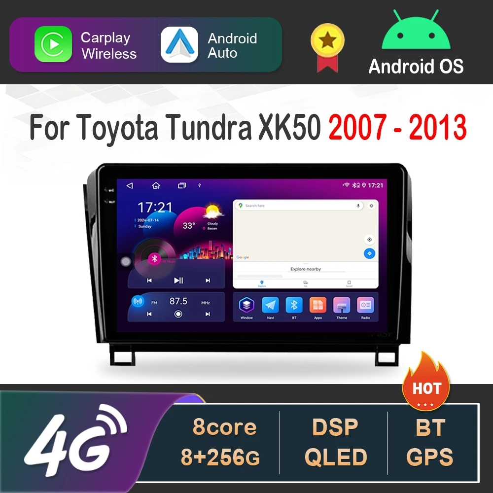 Android 16 Carplay Wireless for Toyota Tundra XK50 2007 - 2013 Coooling Fan GPS Navigation WIFI Smart Screen 4G Wifi