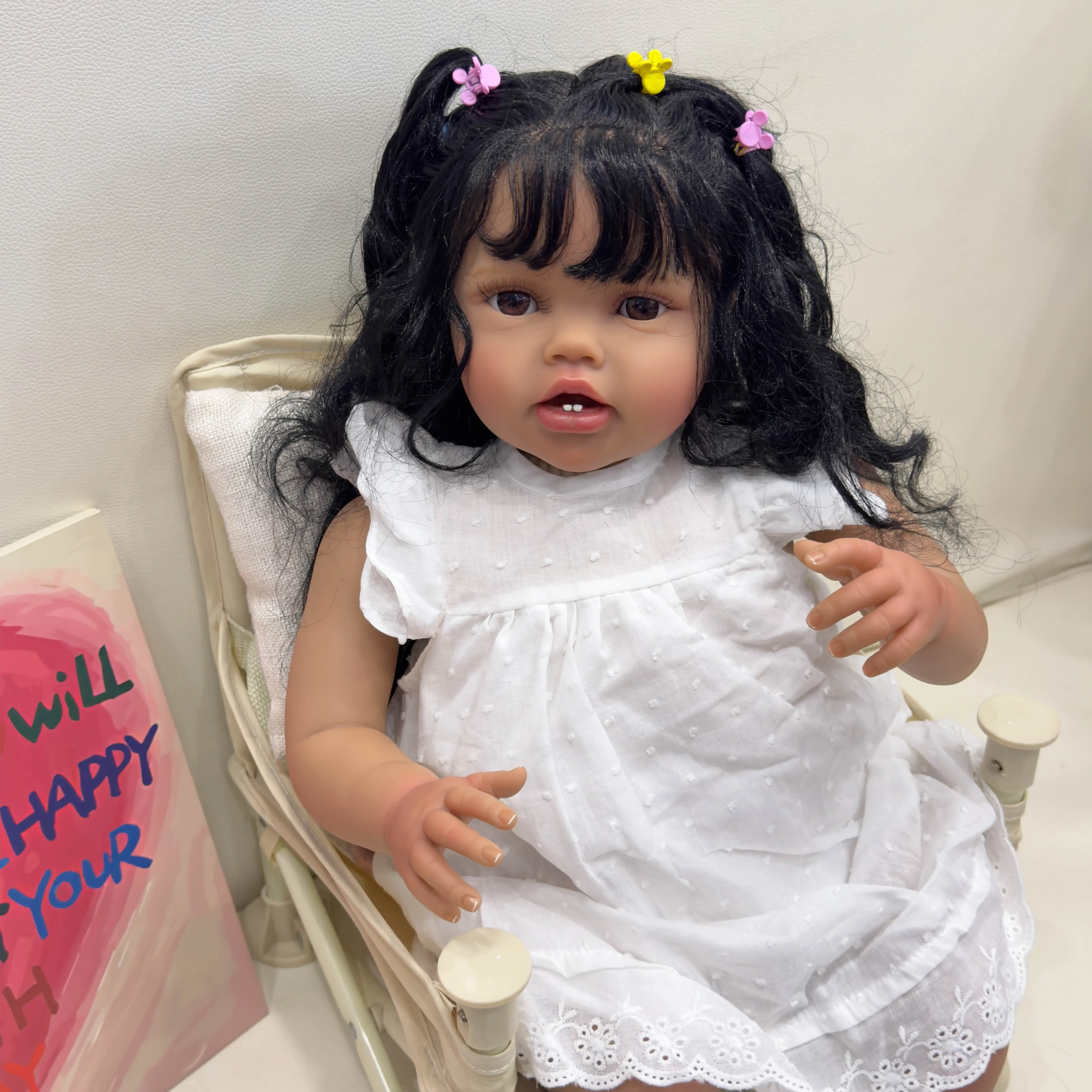 NPK 24Inch Dark Brown Skin Lottie Reborn Baby Toddler Newborn Doll Princess Girl lifelike Soft Touch 3D Skin Art Doll