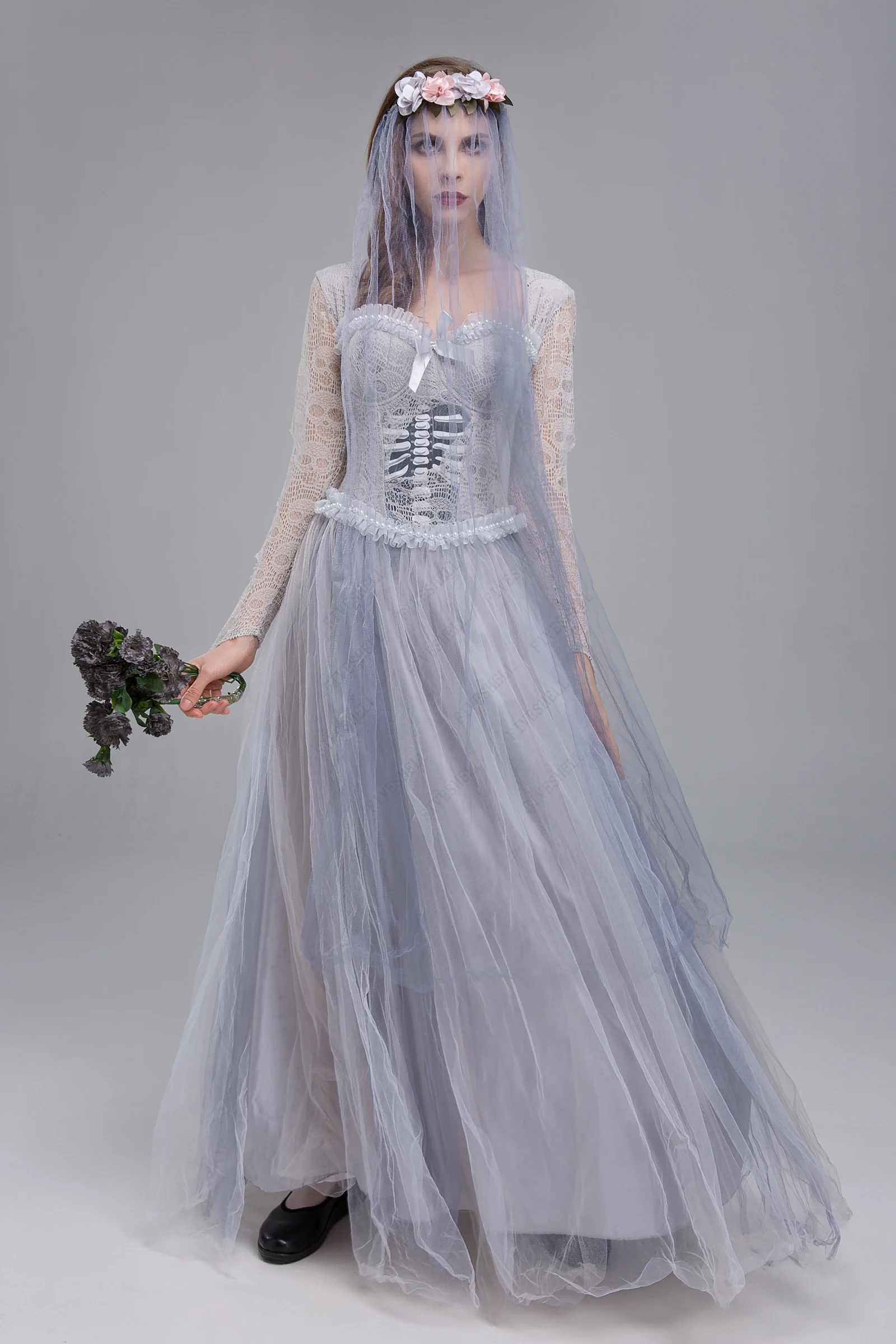 Robe de mariée fantôme grise, Costume de jeu pour adultes, 2023