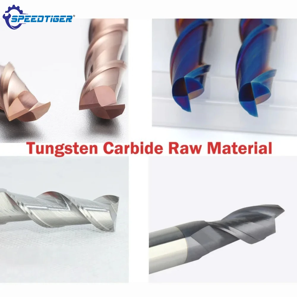 SPEEDTIGER HRC55 HRC65 Carbide End Mill 2 Blades Cutter Tool Metal Face Square Bit Hard Alloy Diameter1-20mm 50/100/150mm length