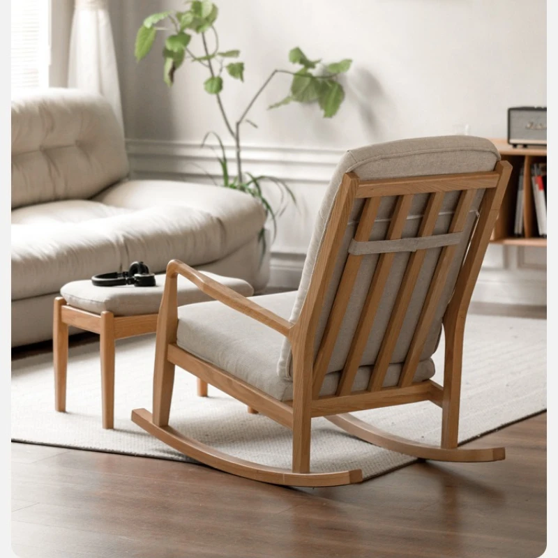 

All solid wood rocking chair, modern minimalist oak chaise longue, Nordic living room nap chair, balcony leisure chair