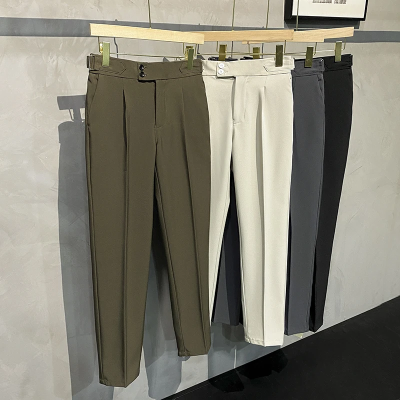 Naples Men's Thickened Straight Leg Pants Draped Loose Casual Floor-Length High Street Style Spring Autumn Cool Pure Color