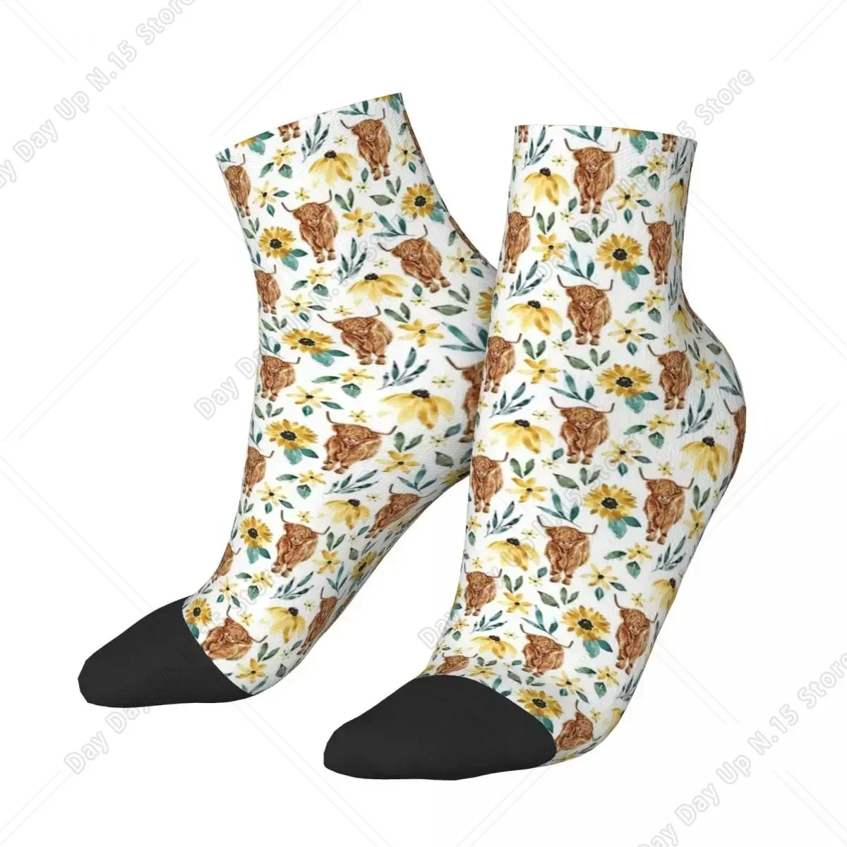 Highland Cow And Sunflowers Socks Harajuku Super Soft Stockings All Season Socks Accessories for Man's Woman's Christmas Gifts
