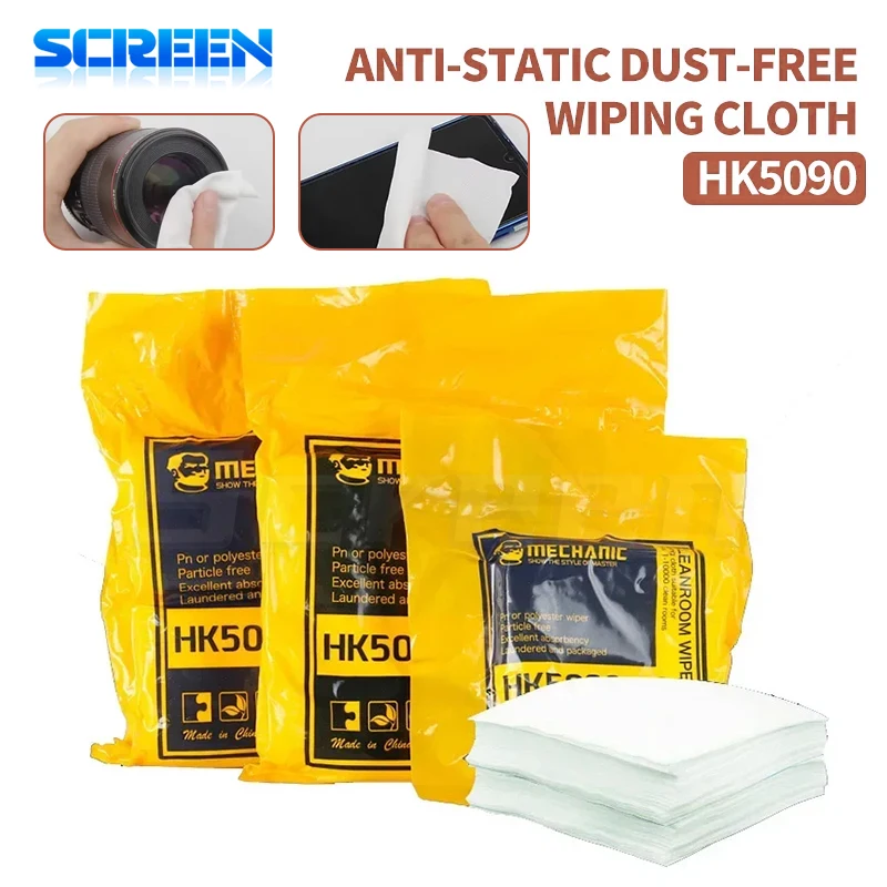 MECHANIC HK5090 Anti-static Dust Free Cloth 4 inch Softy LCD Screen Cleanroom Wiper for Phone Pad Tablet Camera Dust Removal