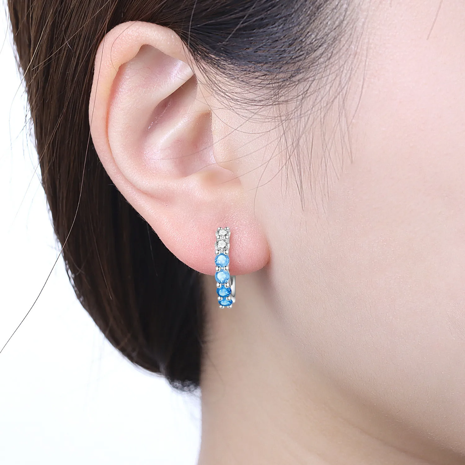 MISEFF Real 925 Sterling Silver Earring Gradual Change Green Blue Colored Zircon Hoop Earrings Engagement Wedding Jewelry Gifts