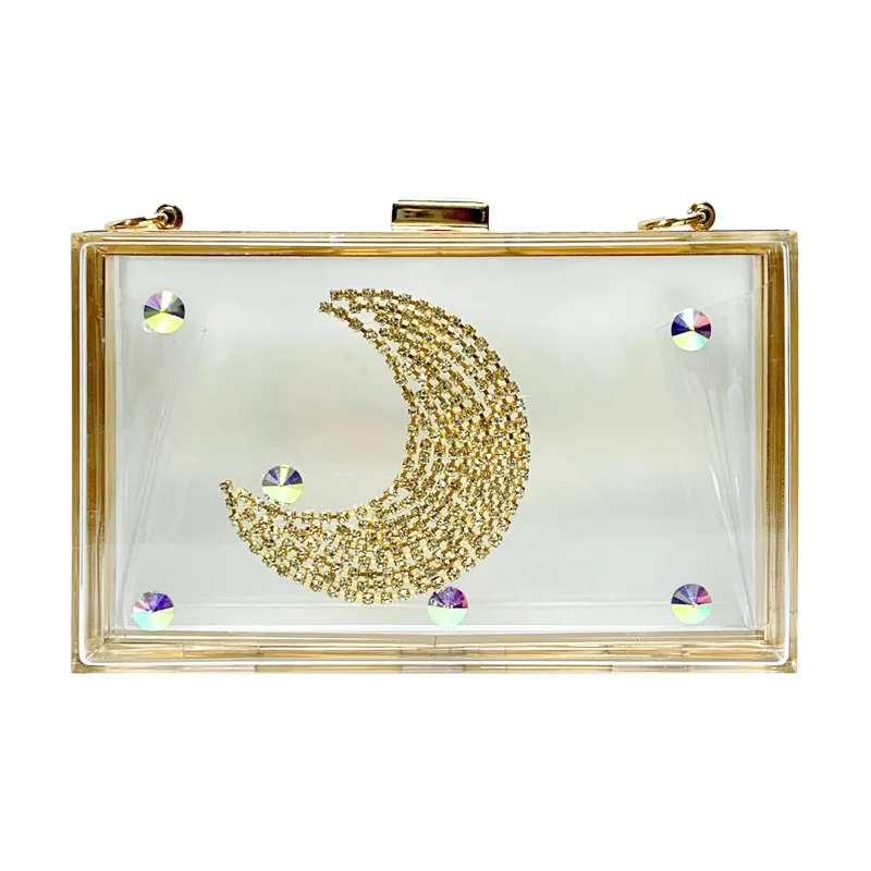 

Women's Fashionable And Simple Handbag Rhinestone Box Clutch Bag Shoulder Messenger Chain Dinner Bag Sequin Glamour Party Clutch