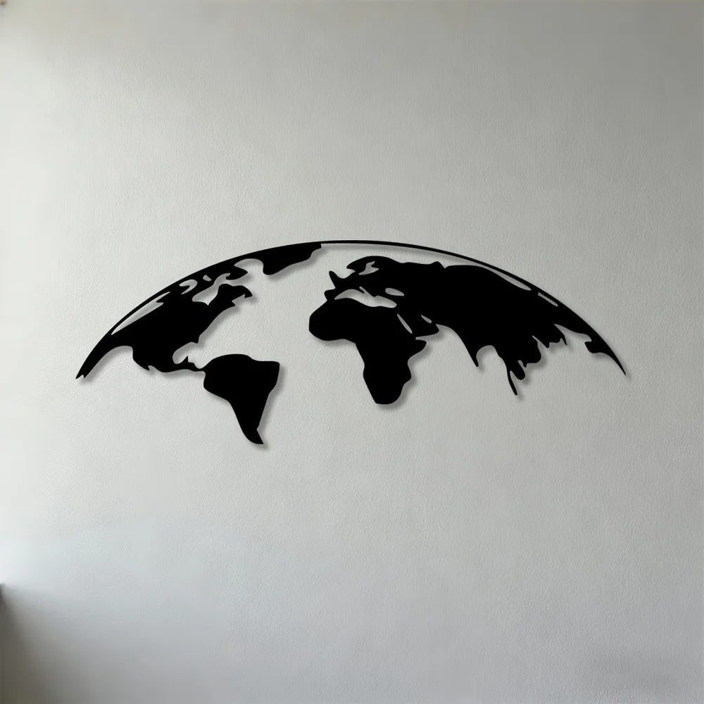Brand 2D Metal Wall Art World Map Sculpture Modern Home Decor for Living Room Bedroom Office Study Flat Iron Wall Decor