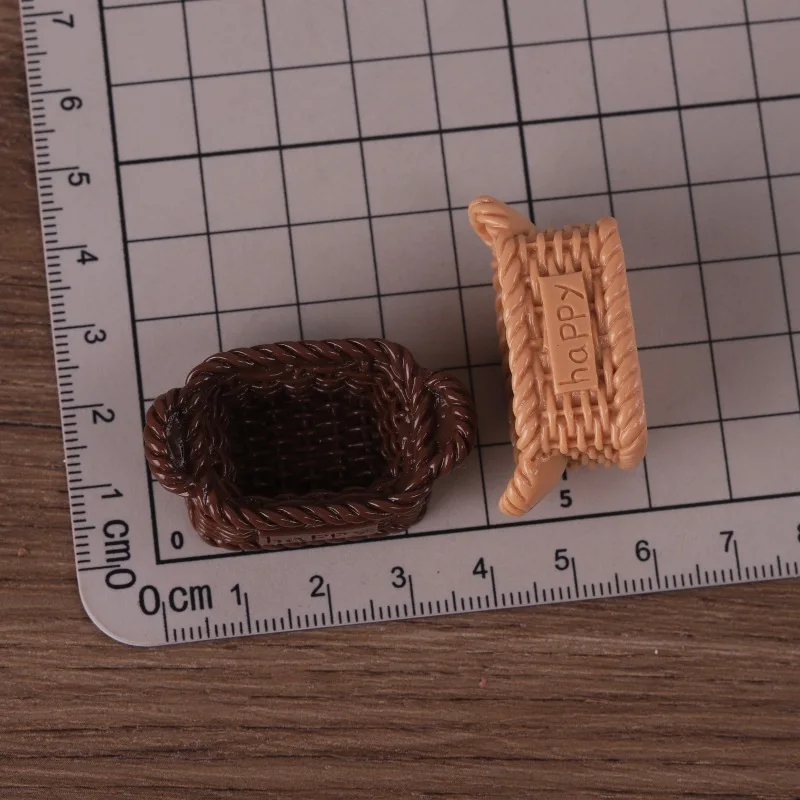 6pcs Mini Storage Basket Model Tiny Woven Basket Model Resin Dollhouse Landscape DIY Handmade Craft Pendant Home Decoration