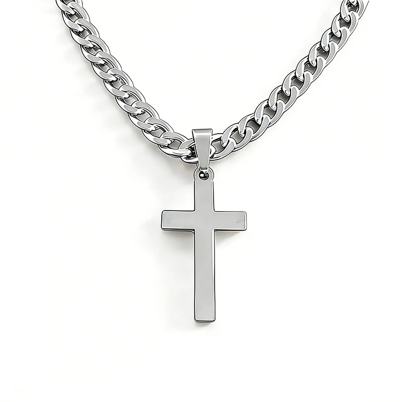 To My Son Stainless Steels Cross Pendant Cuban Chain Necklace With Inspirational Card Gifts