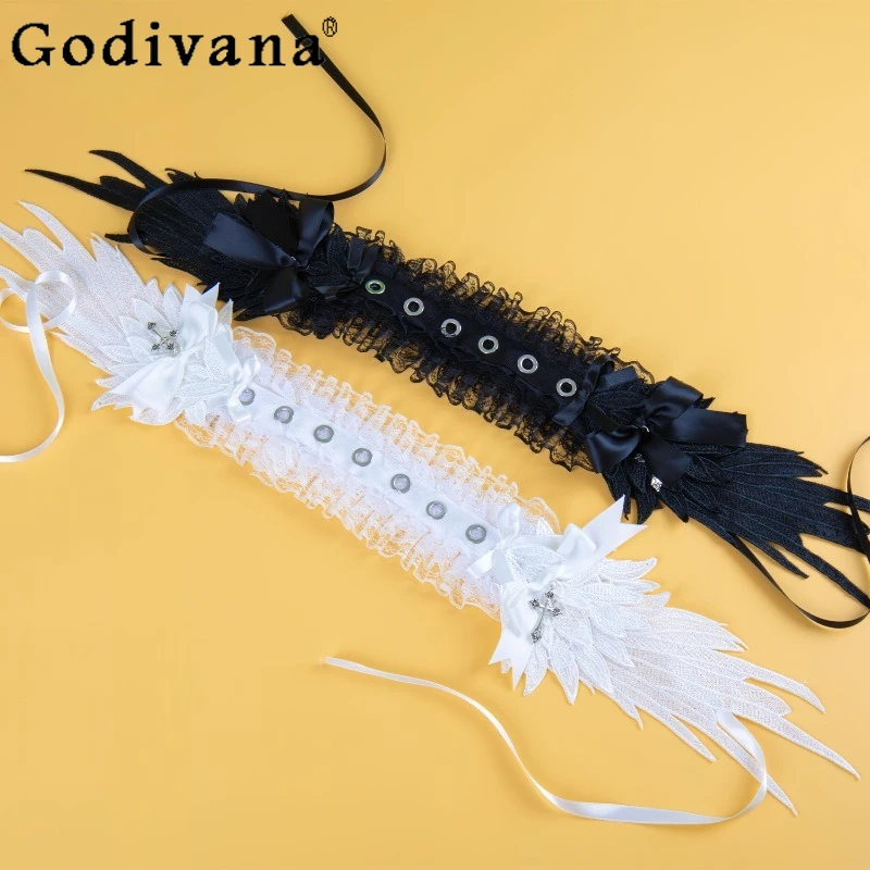 Fascia per capelli con ali incrociate in bianco e nero per ragazze Lolita Accessori per capelli dal design originale Fascia per capelli stile ragazza calda punk gotico da donna