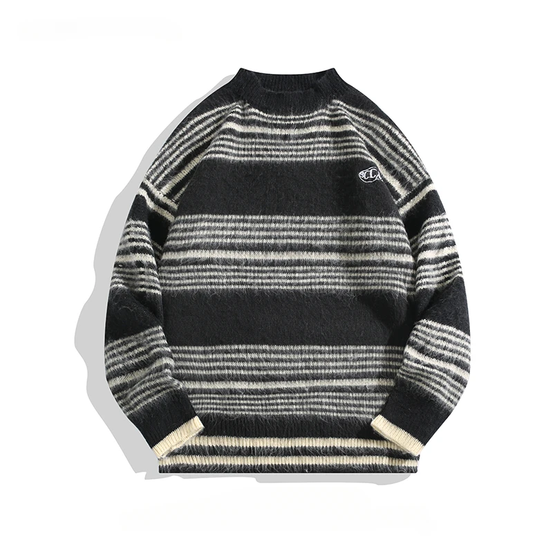 Contrast Color Striped Sweater for Men/Women Japanese College Style Lazy Retro Loose Versatile Casual Pullovers Knitted Tops